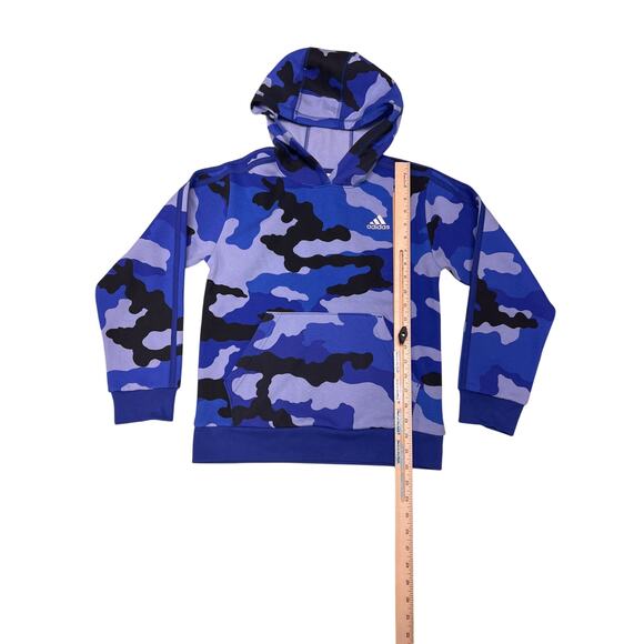 Adidas Boy's Long Sleeve France Camo Printed Pullover Hoodie Blue Size Medium M - Picture 4 of 7